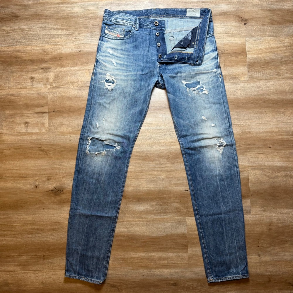 Diesel Buster Jeans Mens 33x34 Blue Distressed Slim Tapered‎ Cotton Wash 0831L